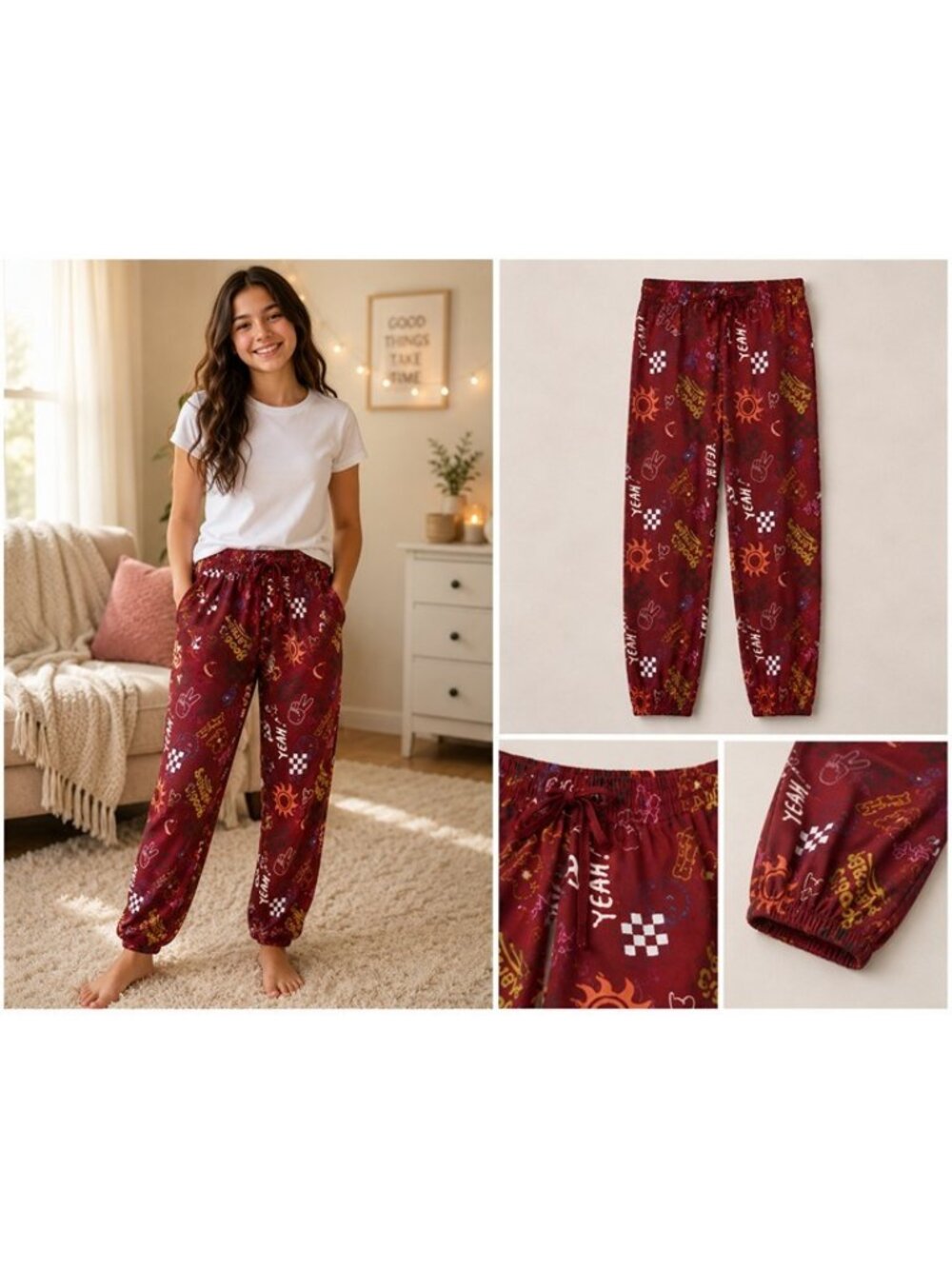 Art Class Girls Red Graphic Lounge Pajama Pants Drawstring Sleepwear XXL